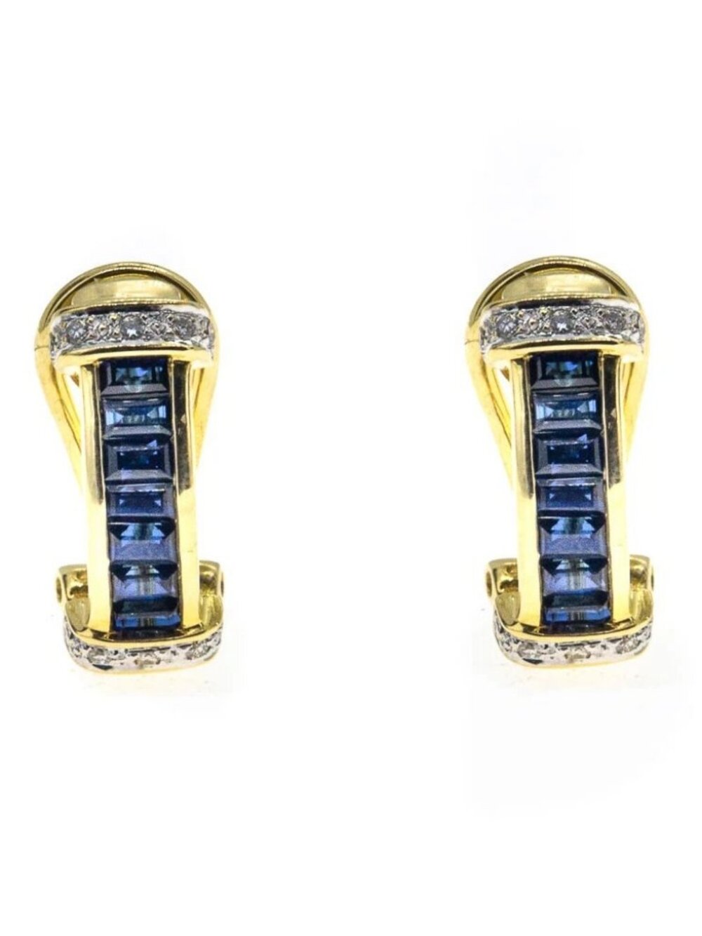 LeVian 18k Yellow 750 Gold Natural Blue Sapphire & Diamond Pair Earring